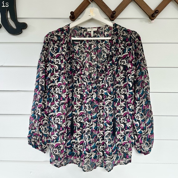 JOIE Suzetta Paisley Sheer Silk Tassel blouse - Picture 2 of 7